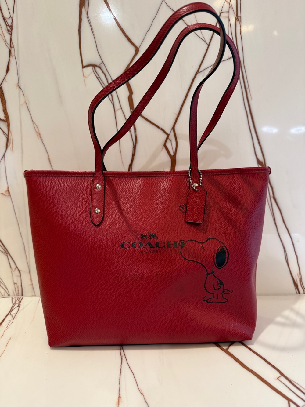 Coach Red Leather Snoopy Tote